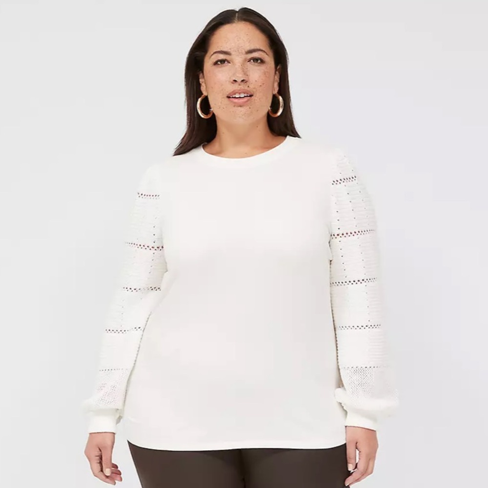Lane Bryant Cream Textured Knit Sleeve Sweater Top 22 24 NWT Soft Stretchy Plus